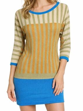 NWT - Vero Moda Kady Knit Colorblock Stripe Dress Blue Green Size Medium